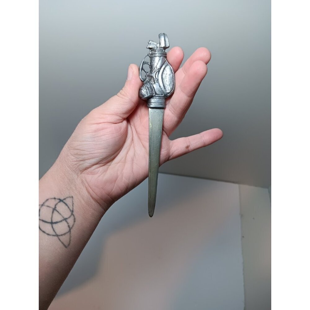 Vintage 1985 METZKE Pewter Golf Bag Letter Opener Clubs 6.5" Collectible